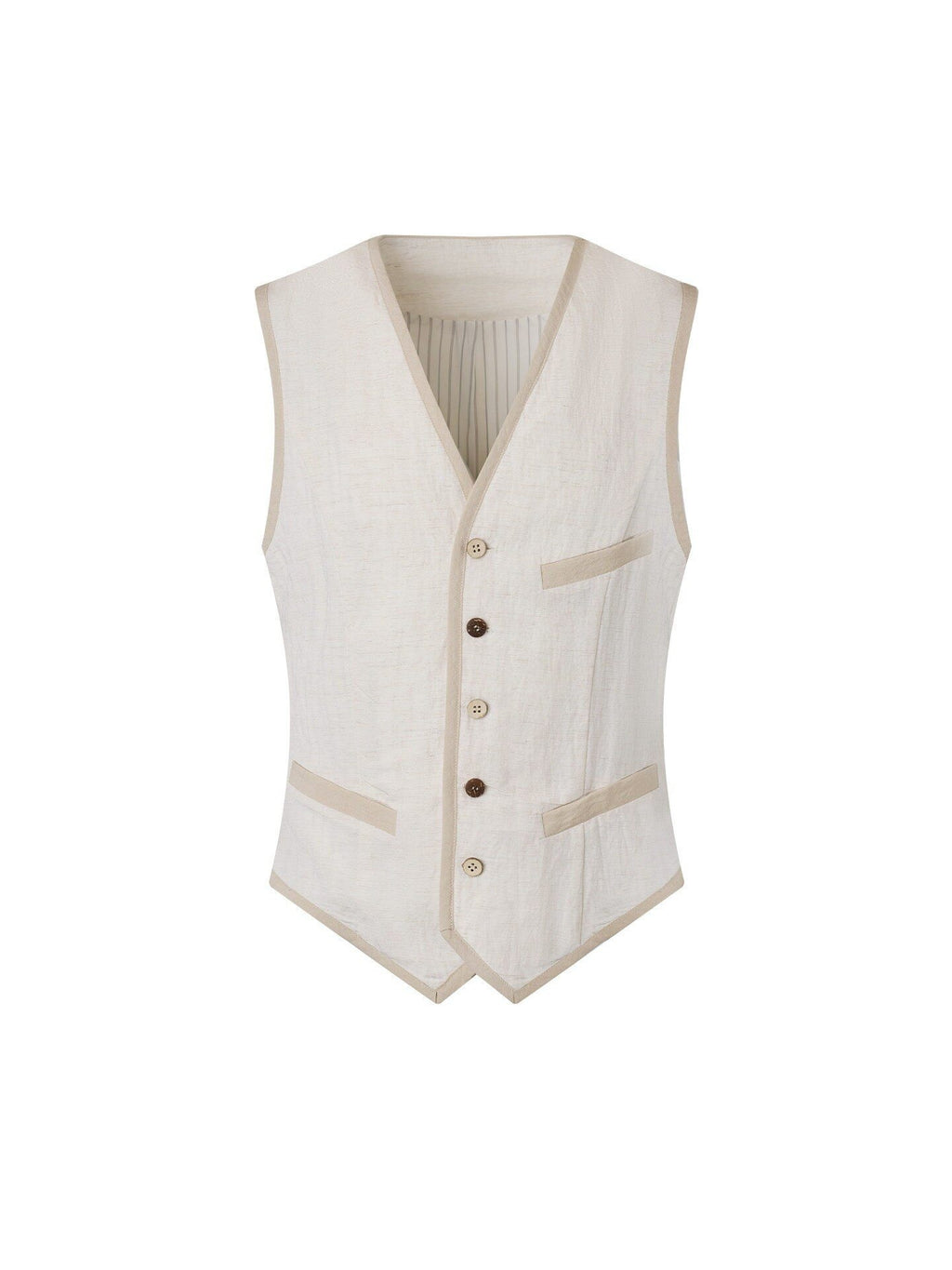 BALITONE_Slim_Fit_Belted_V-neck_Cotton_Blend_Unisex_Casual_White_Linen_Dress_Waistcoats_MISSTT