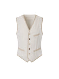 BALITONE_Slim_Fit_Belted_V-neck_Cotton_Blend_Unisex_Casual_White_Linen_Dress_Waistcoats_MISSTT