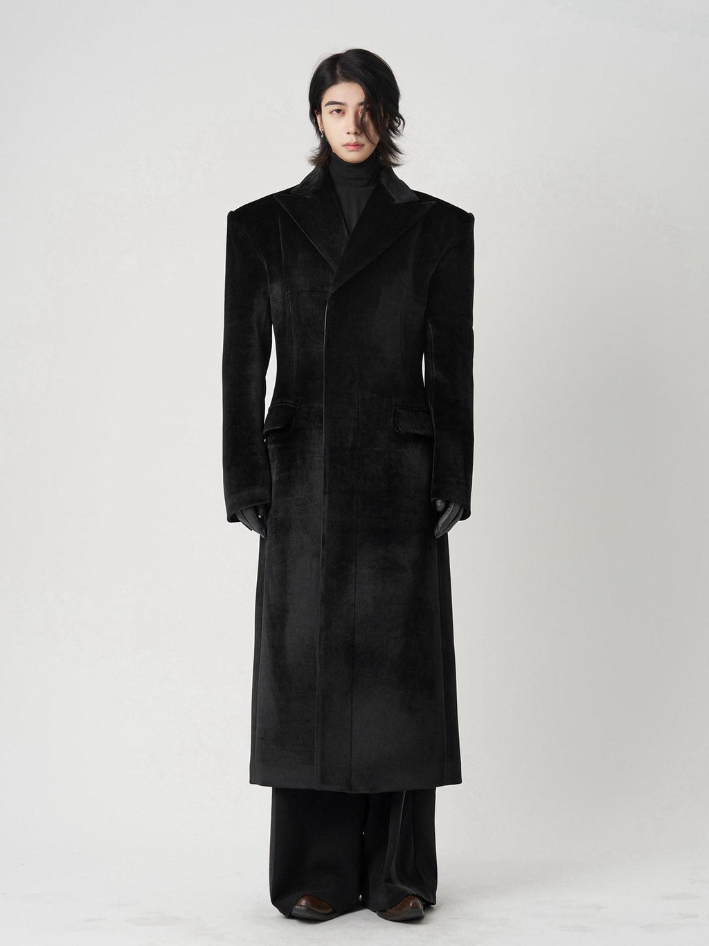 BALITONE Slim Fit Wrinkle Resistant Urban Longline Warm Unisex Black Lapel Overcoats