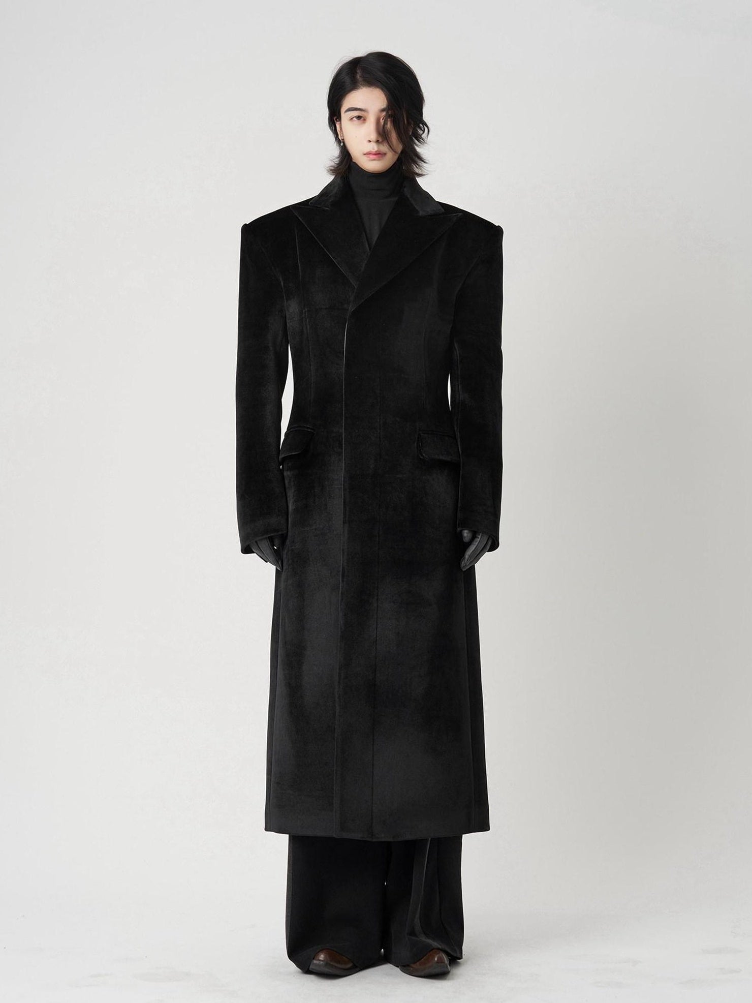 BALITONE Slim Fit Wrinkle Resistant Urban Longline Warm Unisex Black Lapel Overcoats