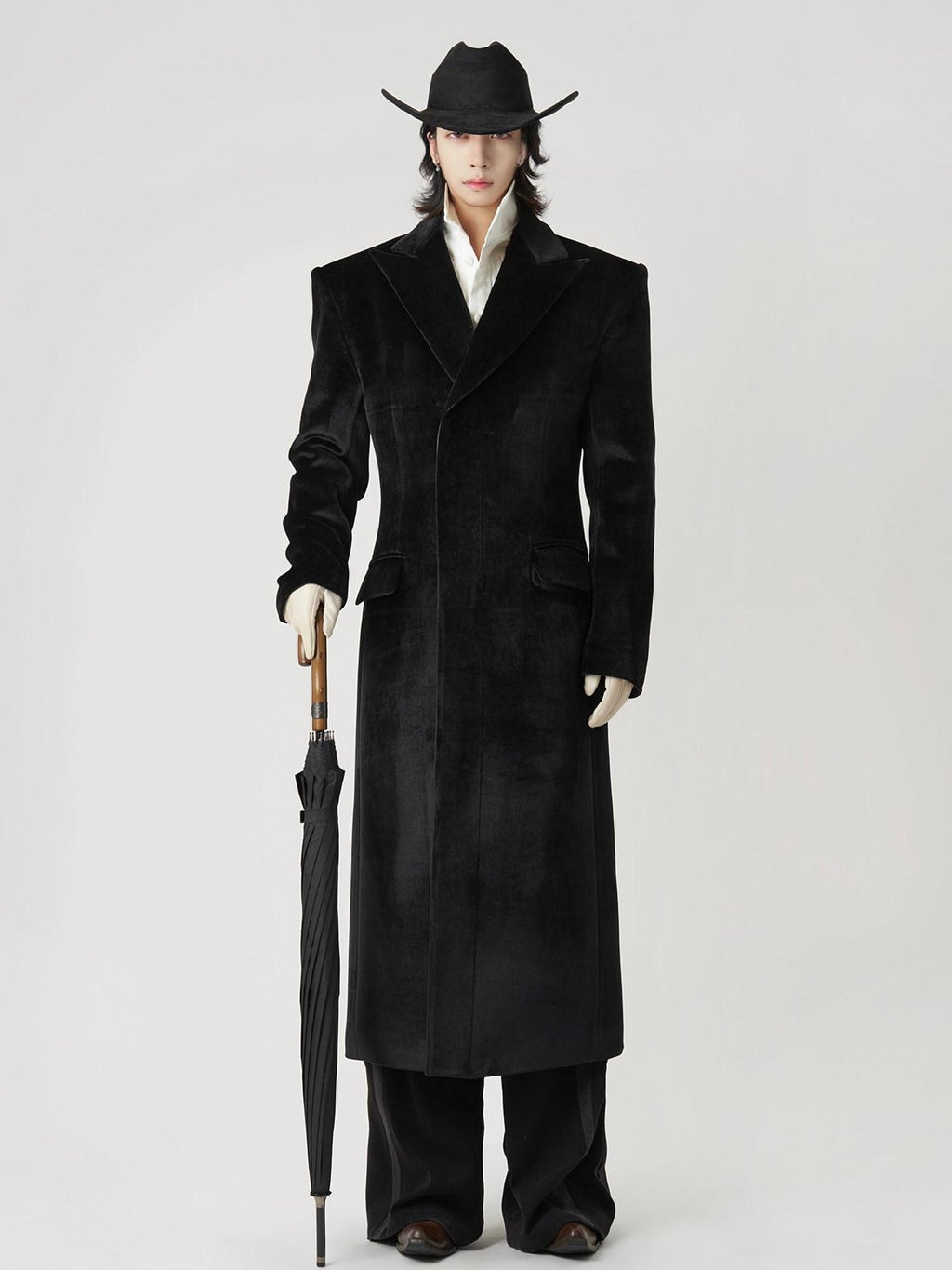 BALITONE Slim Fit Wrinkle Resistant Urban Longline Warm Unisex Black Lapel Overcoats