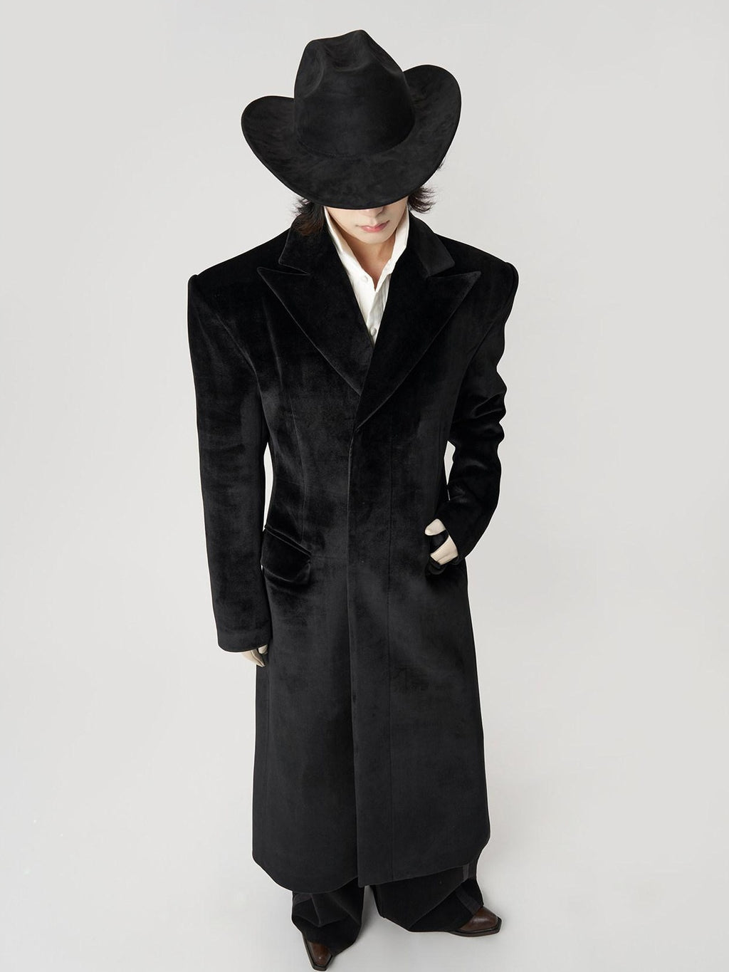 BALITONE Slim Fit Wrinkle Resistant Urban Longline Warm Unisex Black Lapel Overcoats