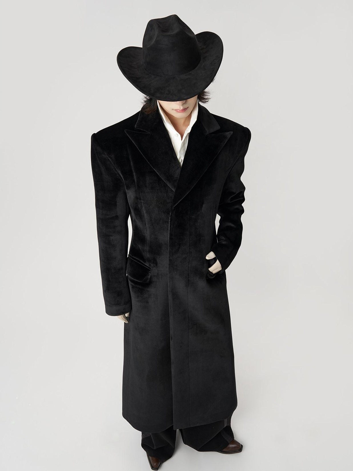 BALITONE Slim Fit Wrinkle Resistant Urban Longline Warm Unisex Black Lapel Overcoats