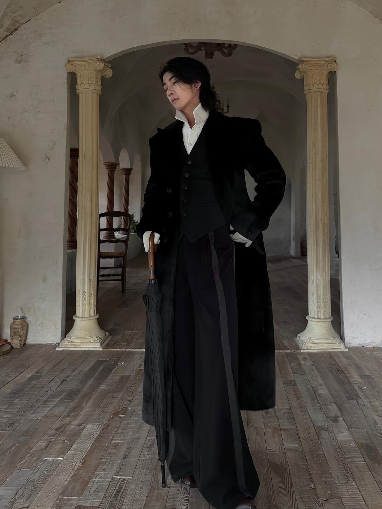BALITONE Slim Fit Wrinkle Resistant Urban Longline Warm Unisex Black Lapel Overcoats