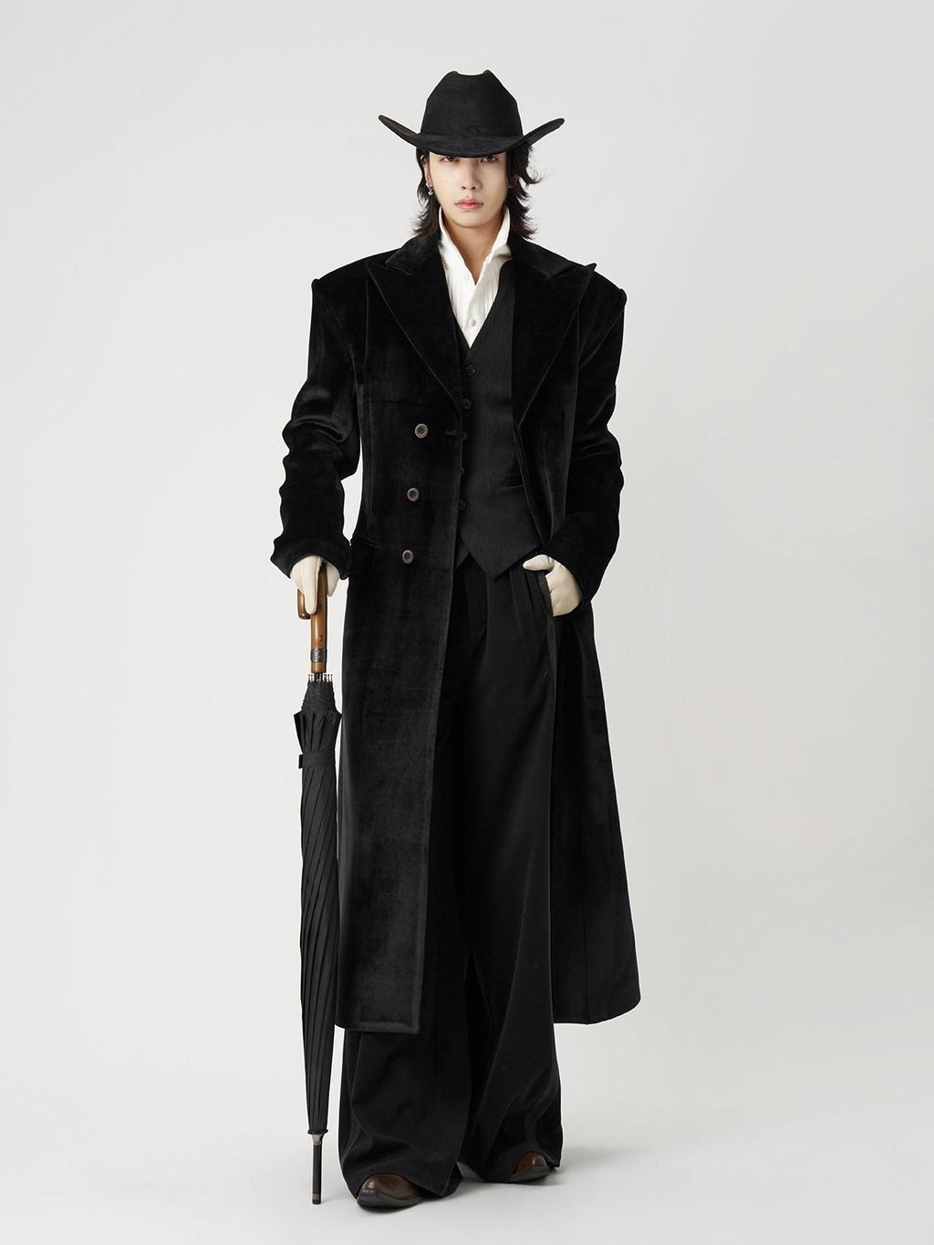 BALITONE Slim Fit Wrinkle Resistant Urban Longline Warm Unisex Black Lapel Overcoats
