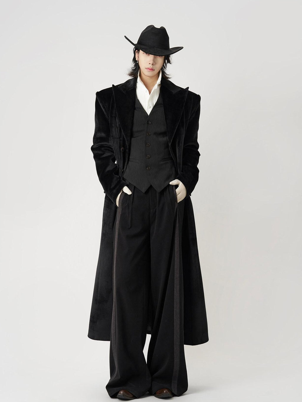 BALITONE Slim Fit Wrinkle Resistant Urban Longline Warm Unisex Black Lapel Overcoats