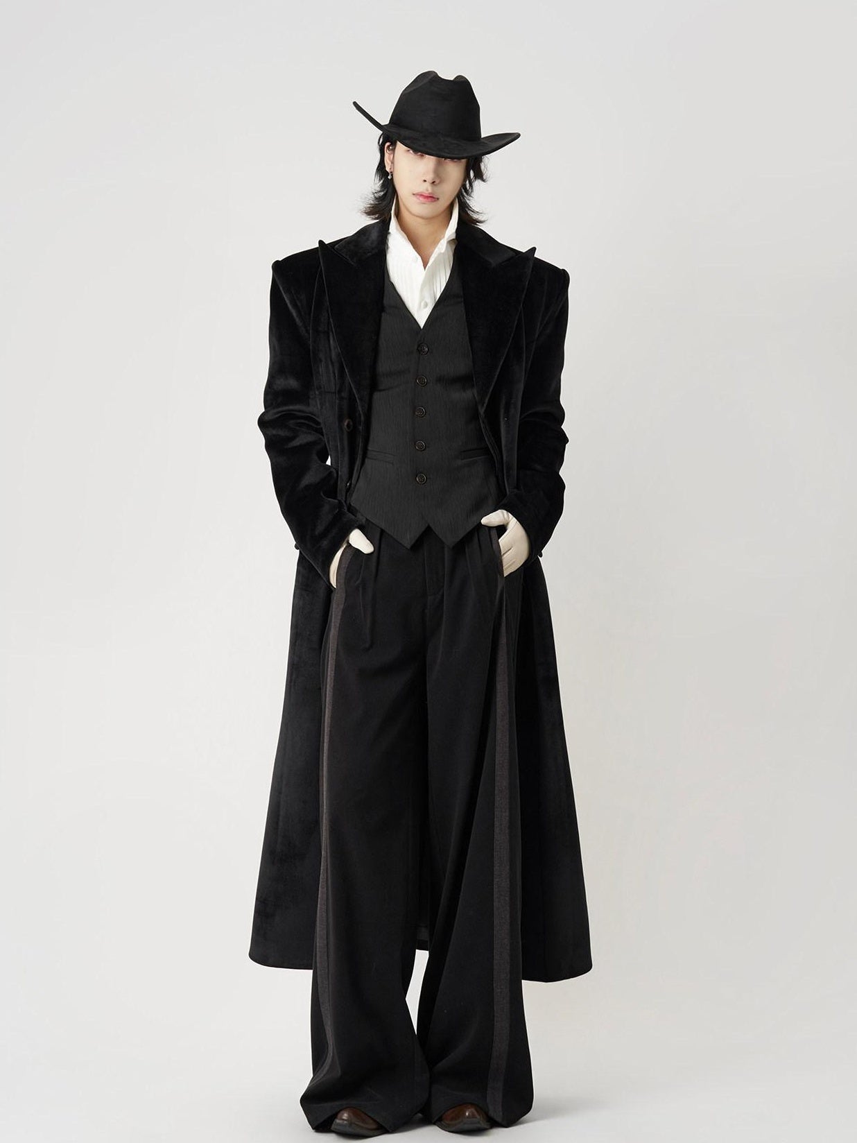 BALITONE Slim Fit Wrinkle Resistant Urban Longline Warm Unisex Black Lapel Overcoats