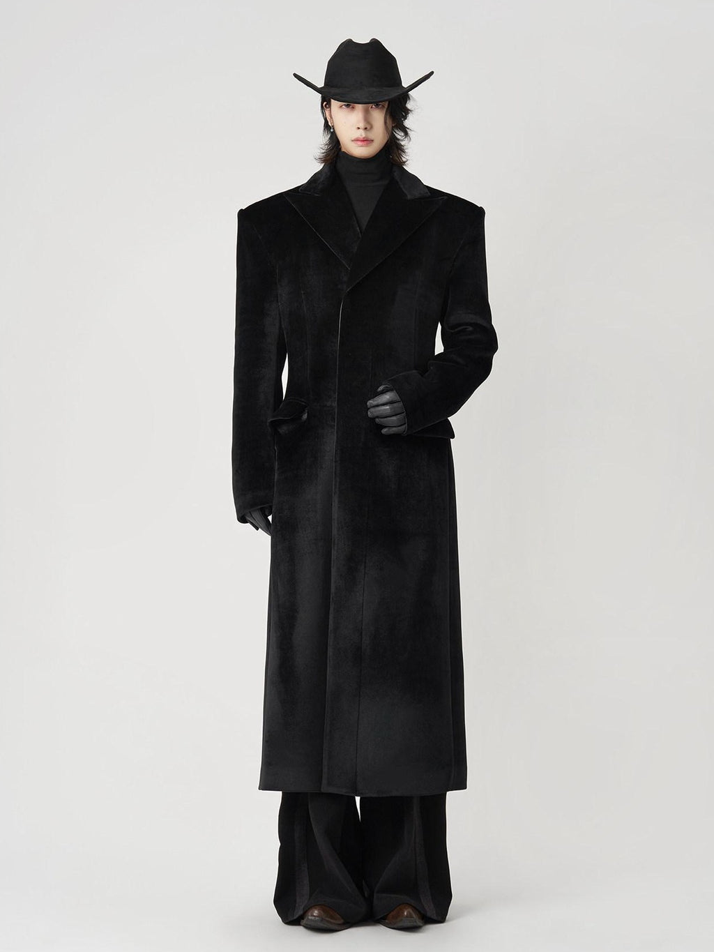 BALITONE Slim Fit Wrinkle Resistant Urban Longline Warm Unisex Black Lapel Overcoats
