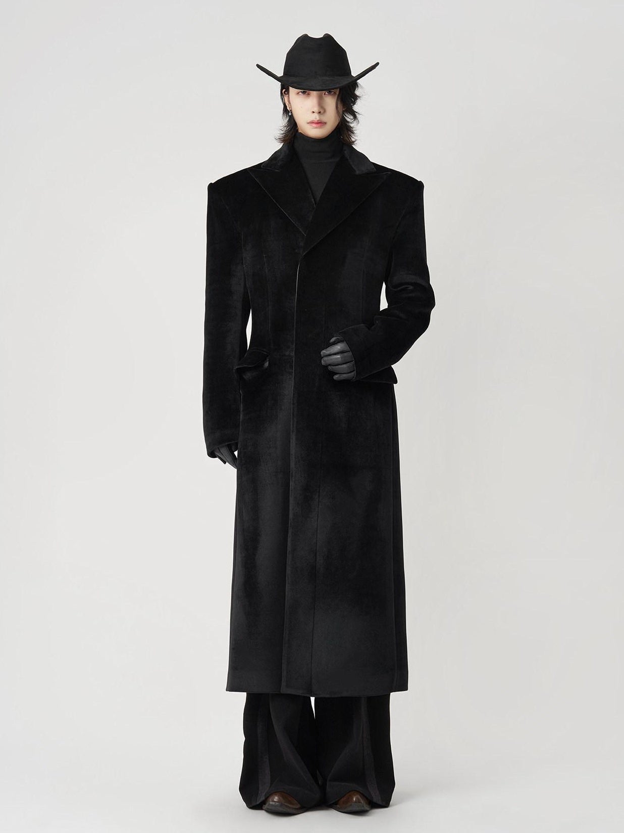 BALITONE Slim Fit Wrinkle Resistant Urban Longline Warm Unisex Black Lapel Overcoats