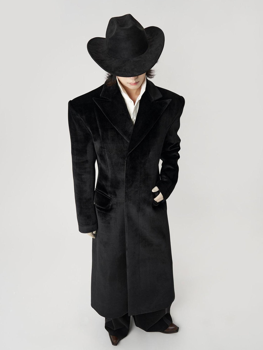 BALITONE Slim Fit Wrinkle Resistant Urban Longline Warm Unisex Black Lapel Overcoats
