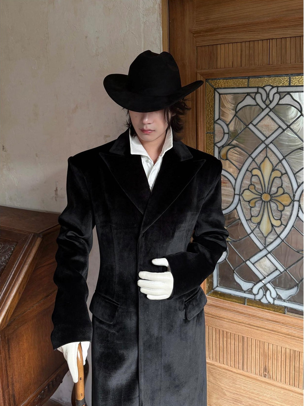 BALITONE Slim Fit Wrinkle Resistant Urban Longline Warm Unisex Black Lapel Overcoats