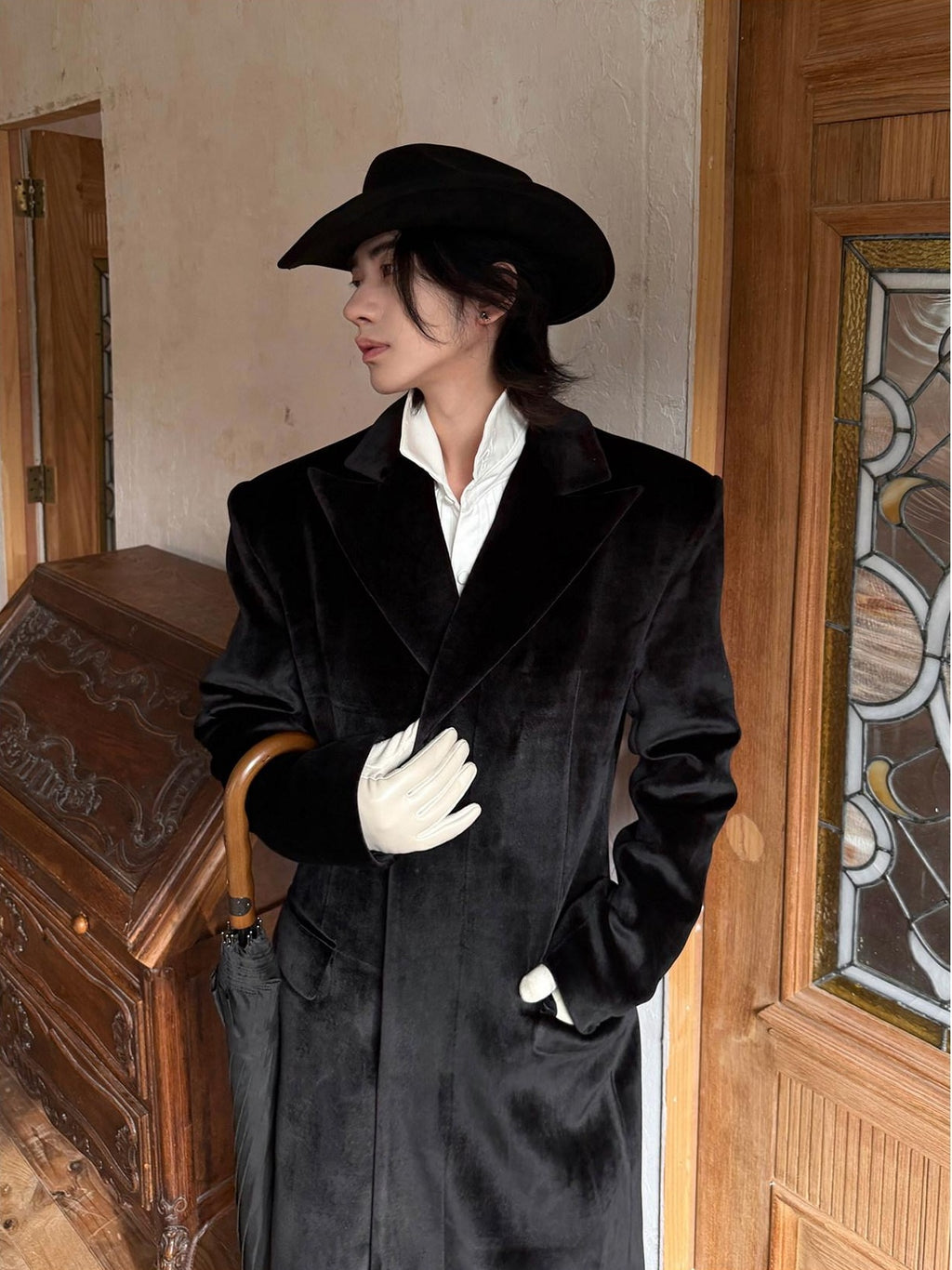 BALITONE Slim Fit Wrinkle Resistant Urban Longline Warm Unisex Black Lapel Overcoats