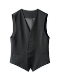 BALITONE_Slim_V-neck_Short_Cardigan_Single_Breasted_Black_Unisex_Tailored_Waistcoats_MISSTT