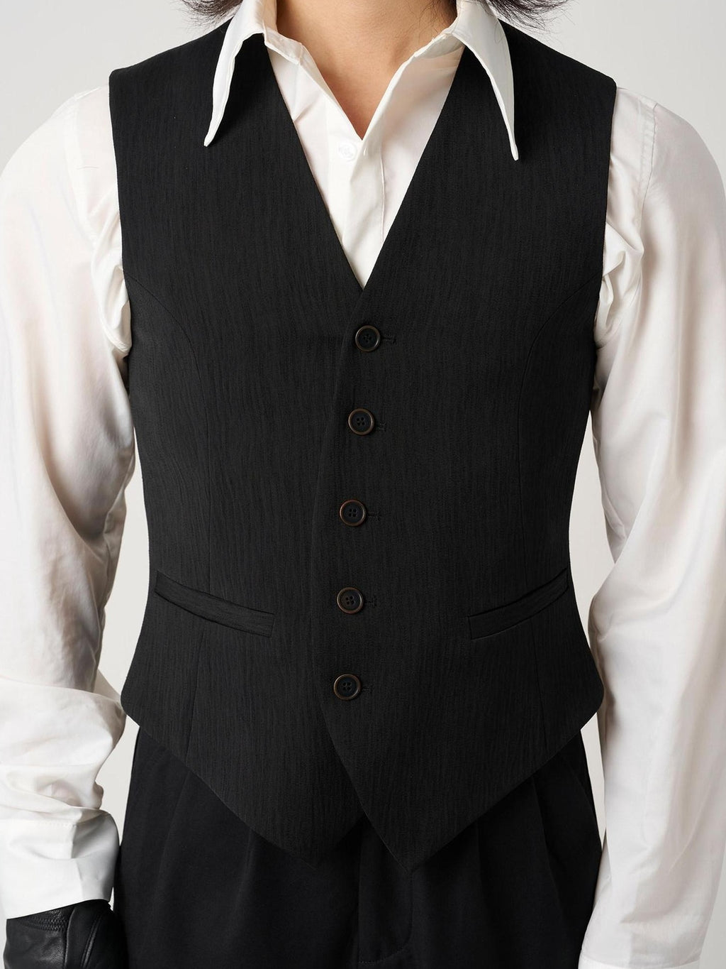 BALITONE Slim V-neck Short Cardigan Single Breasted Black Unisex Tailored Waistcoats