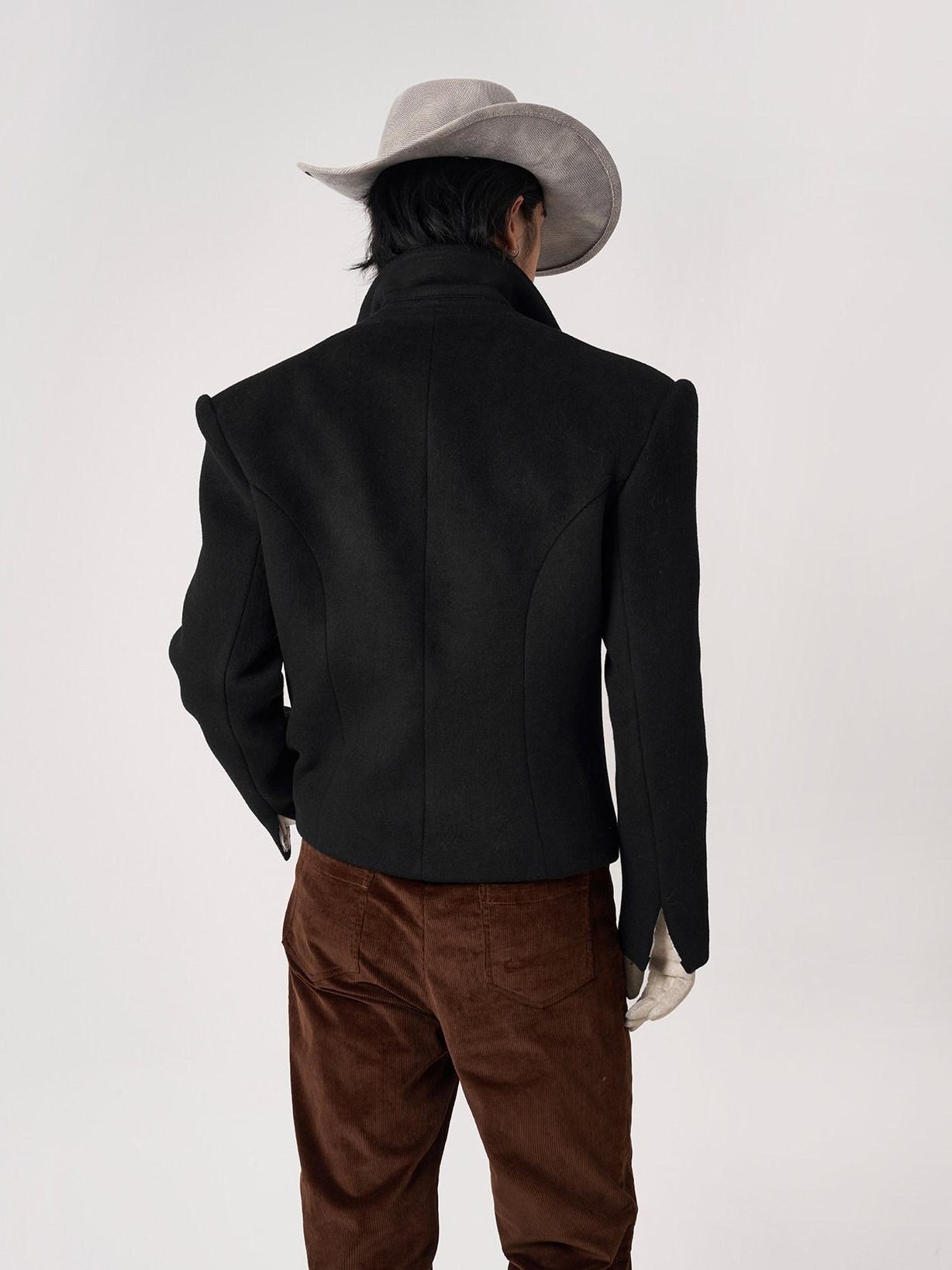BALITONE Slim Waist British Short Non Iron Unisex Casual Wool Blend Black Wool Blazers
