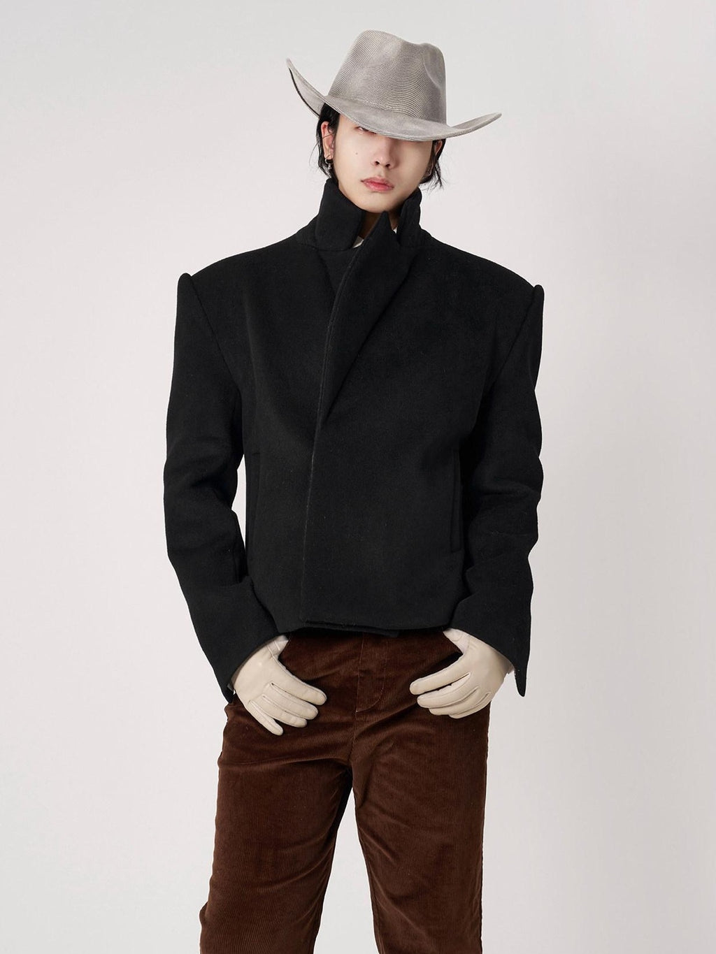 BALITONE Slim Waist British Short Non Iron Unisex Casual Wool Blend Black Wool Blazers