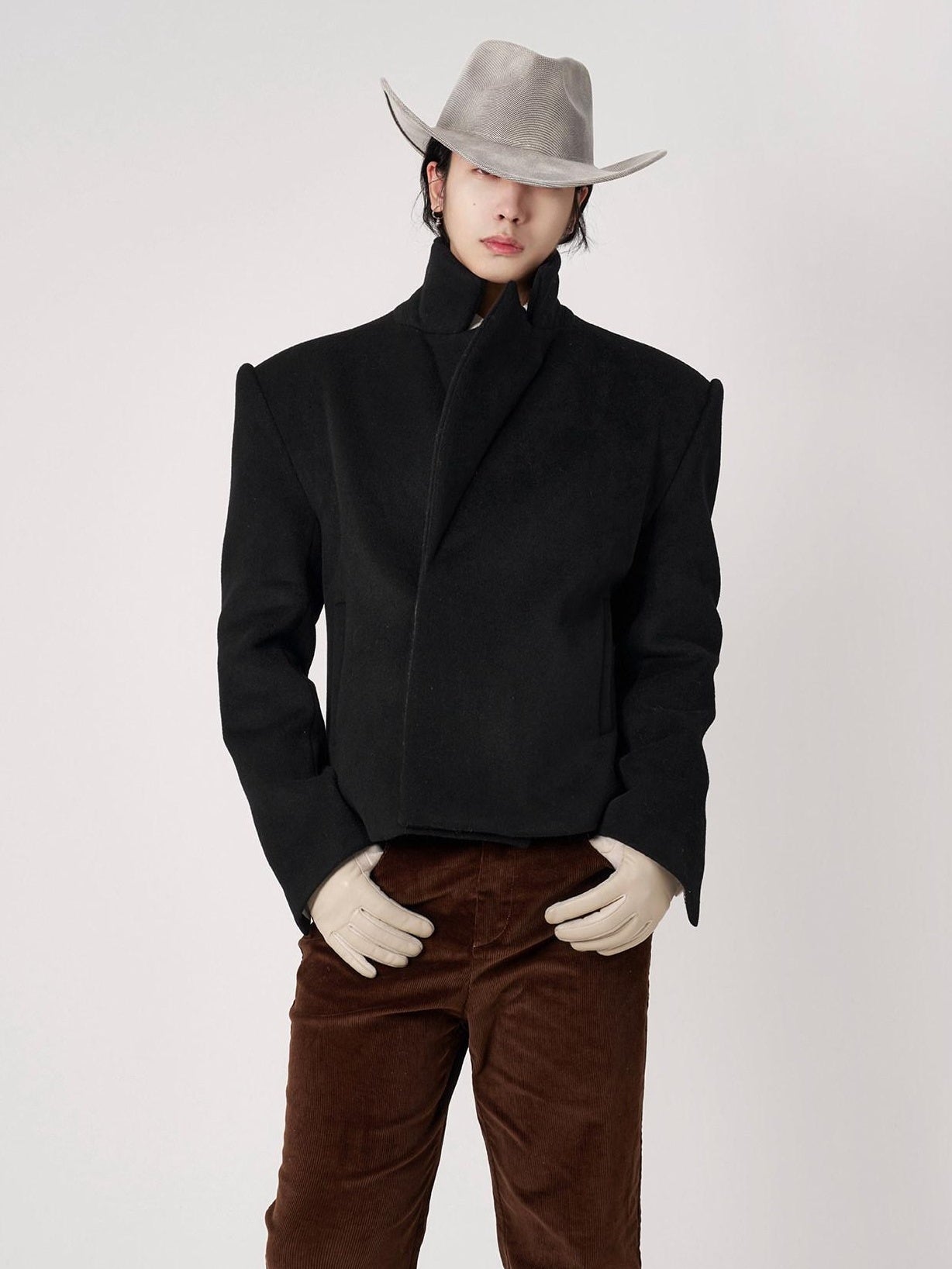 BALITONE Slim Waist British Short Non Iron Unisex Casual Wool Blend Black Wool Blazers