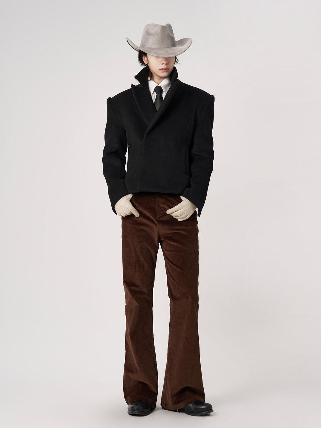 BALITONE Slim Waist British Short Non Iron Unisex Casual Wool Blend Black Wool Blazers