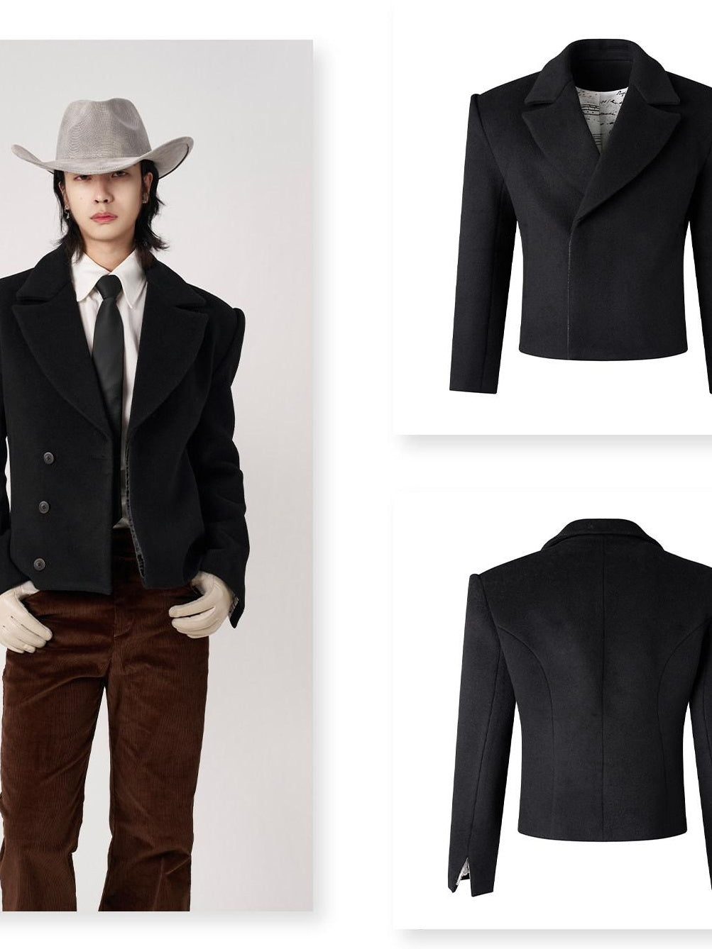BALITONE Slim Waist British Short Non Iron Unisex Casual Wool Blend Black Wool Blazers