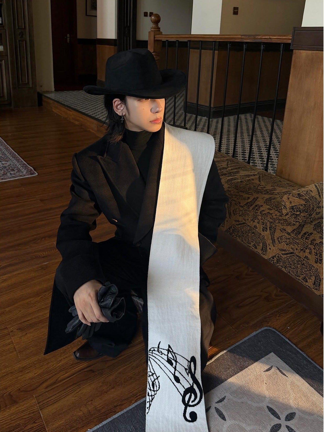 BALITONE Soft Faux Rabbit Fur Chinese Style Neck Warmer Unisex Black Scarves