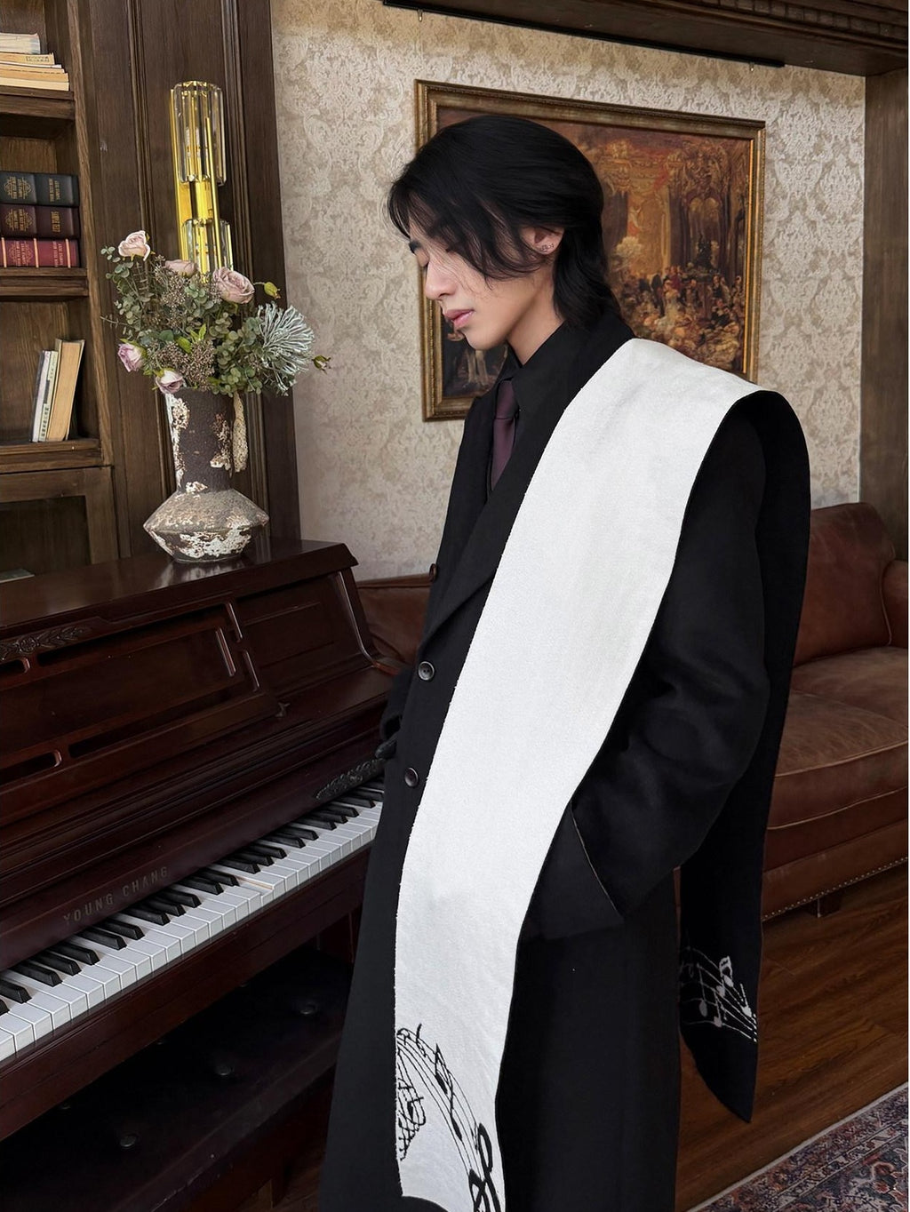 BALITONE Soft Faux Rabbit Fur Chinese Style Neck Warmer Unisex Black Scarves