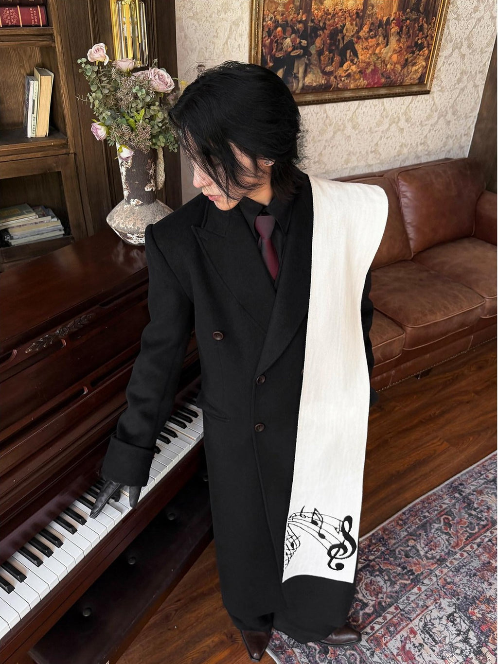 BALITONE Soft Faux Rabbit Fur Chinese Style Neck Warmer Unisex Black Scarves