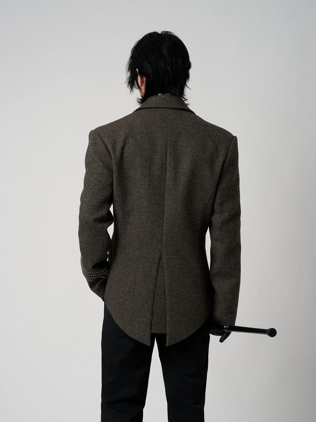 BALITONE Soft Wool Blend Notch Lapel Button Detail Unisex Olive Brown Embroidered Blazers