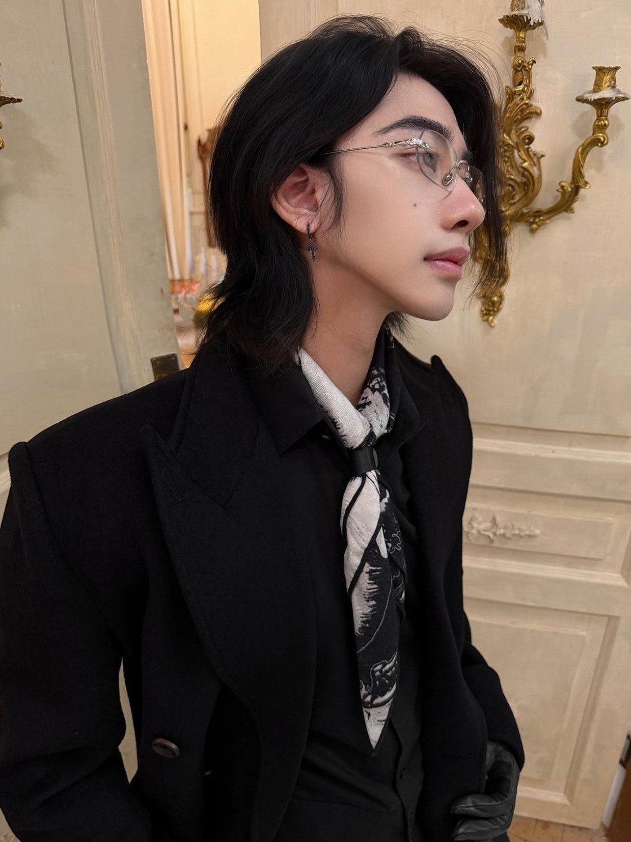 BALITONE Soft Wool Digital Print Gradient Small Square Unisex Black Ties & Pocket Squares