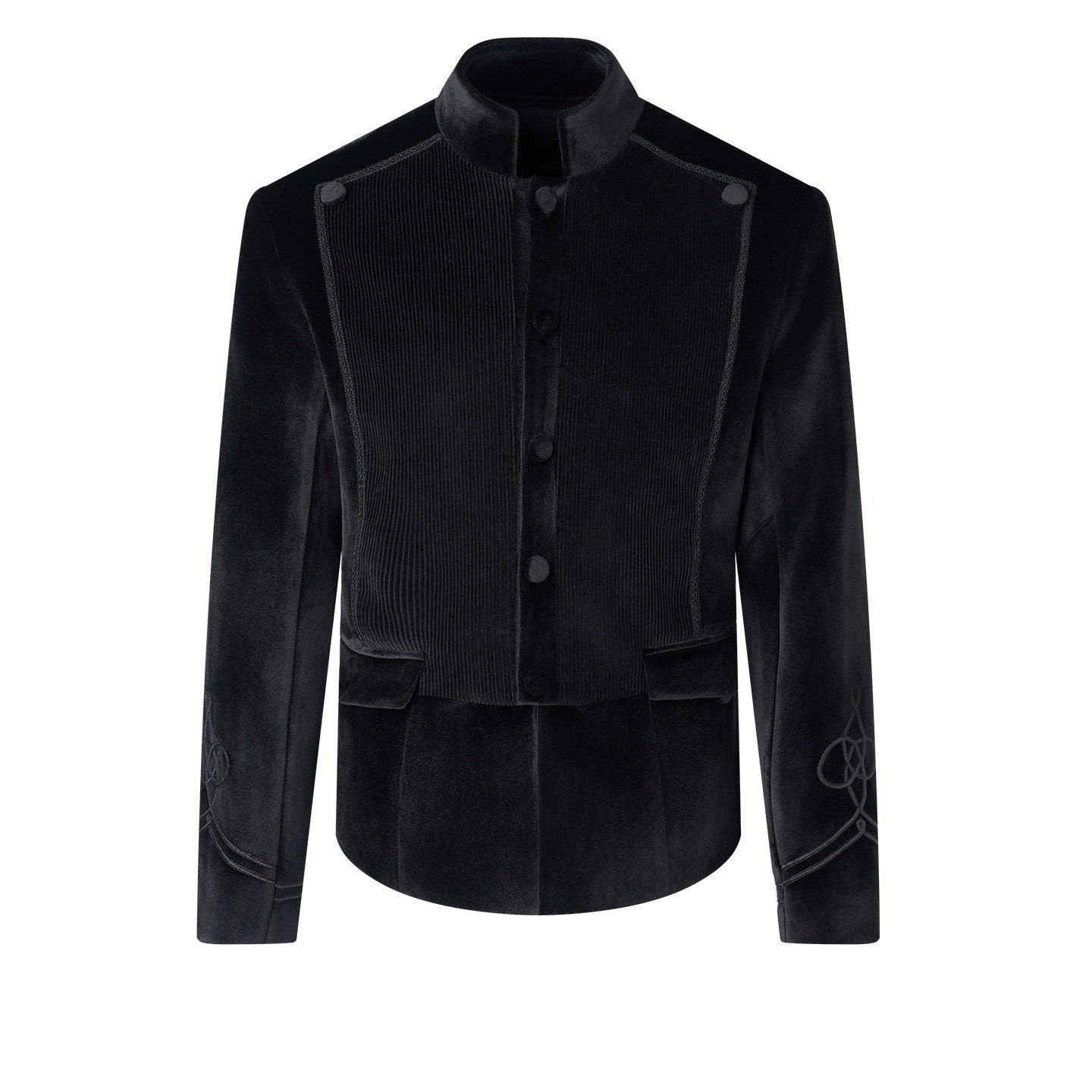 BALITONE_Velvet_Slim_Single_Button_Waterproof_Premium_Black_Mandarin-Collar_Blazers_MISSTT