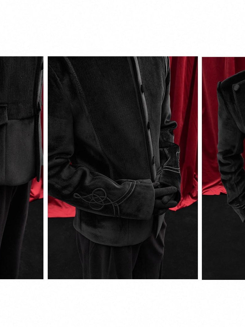 BALITONE Velvet Slim Single Button Waterproof Premium Black Mandarin-Collar Blazers