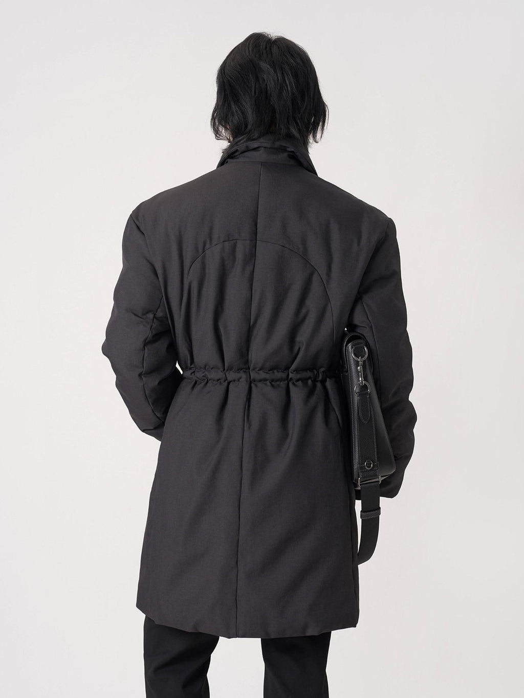 BALITONE Warm Insulated Loose Cleanfit Midlength Lapel Button Black Puffer Down Jackets