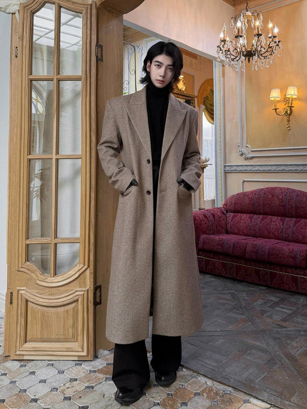 BALITONE Warm Non Iron Slim Long Single Breasted Blazer Collar Youth Gray Brown Overcoats