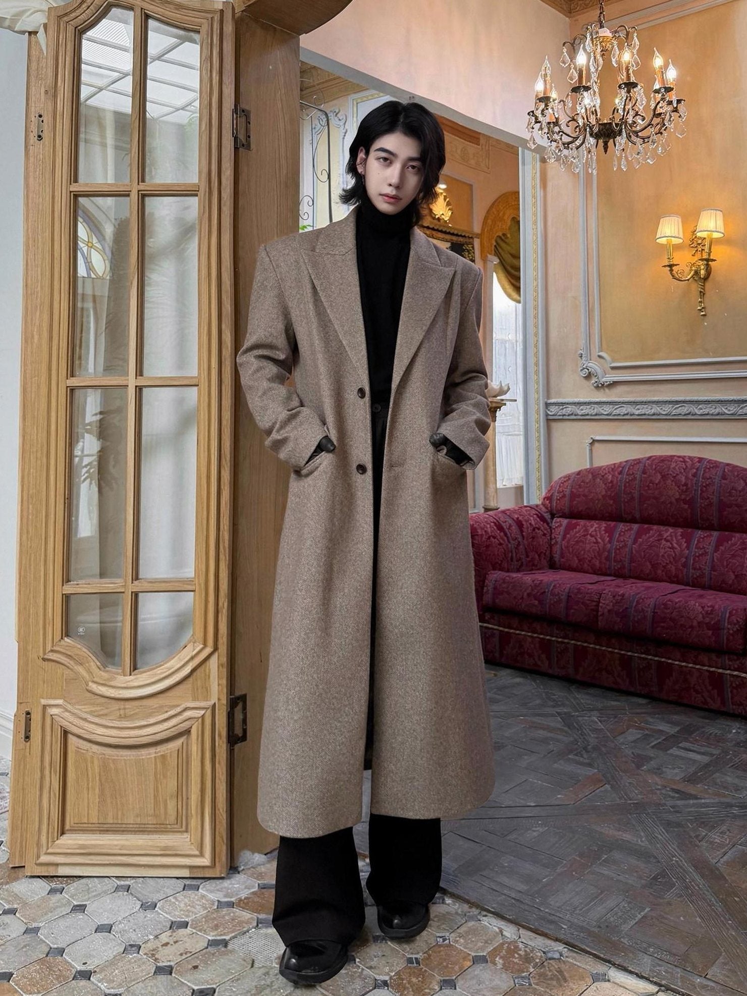 BALITONE Warm Non Iron Slim Long Single Breasted Blazer Collar Youth Gray Brown Overcoats
