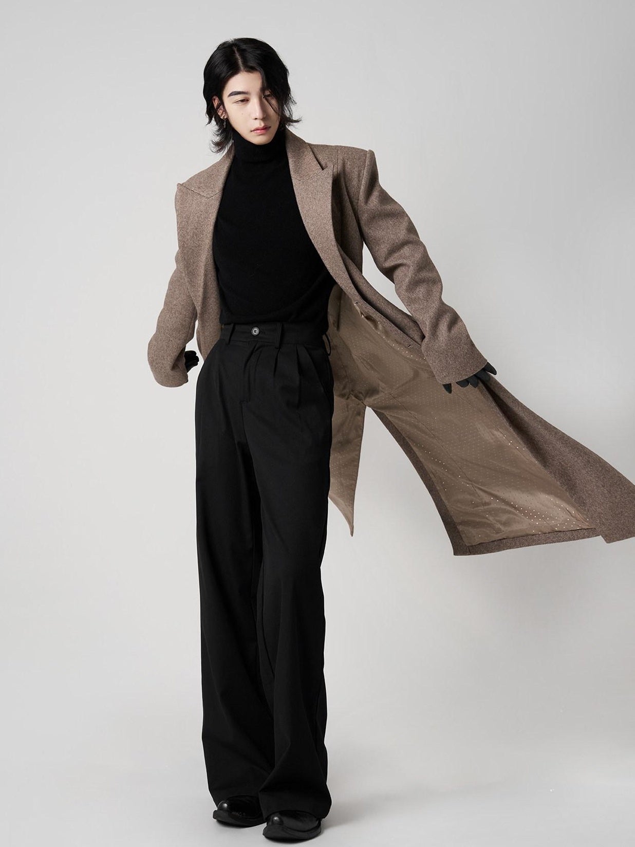 BALITONE Warm Non Iron Slim Long Single Breasted Blazer Collar Youth Gray Brown Overcoats