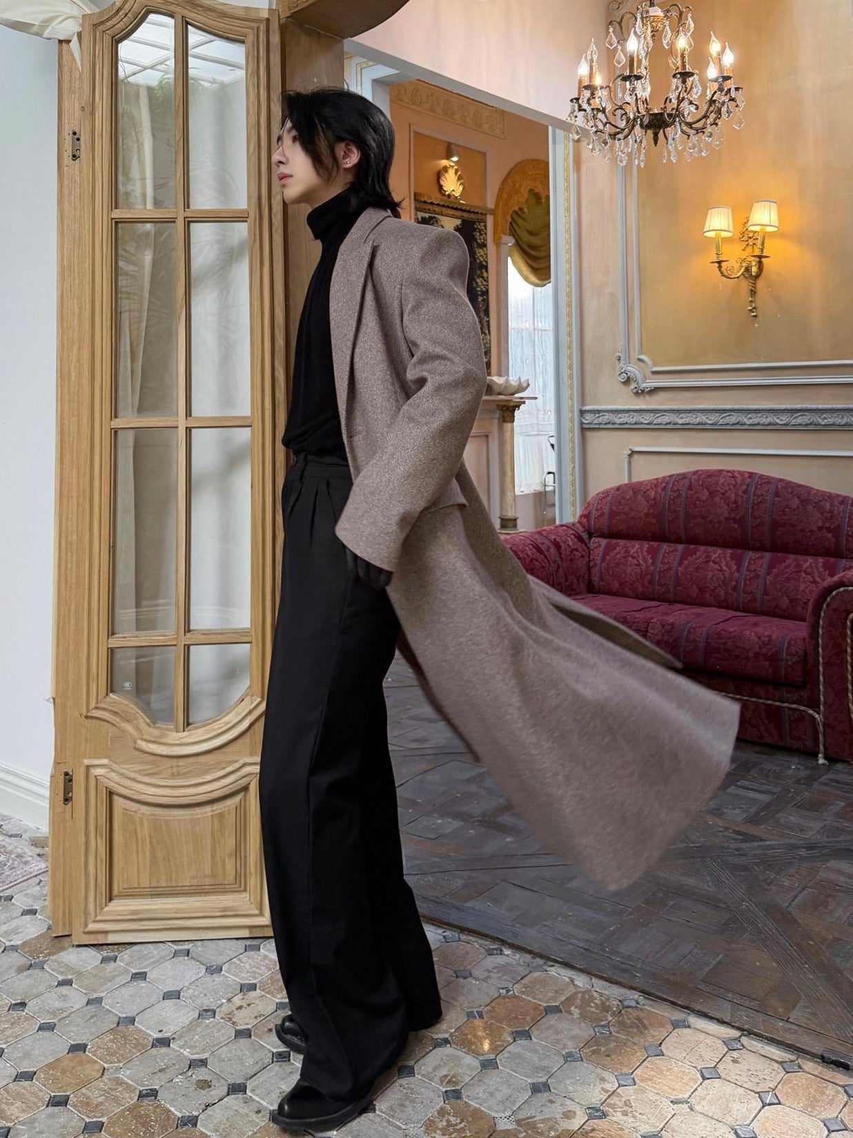 BALITONE Warm Non Iron Slim Long Single Breasted Blazer Collar Youth Gray Brown Overcoats