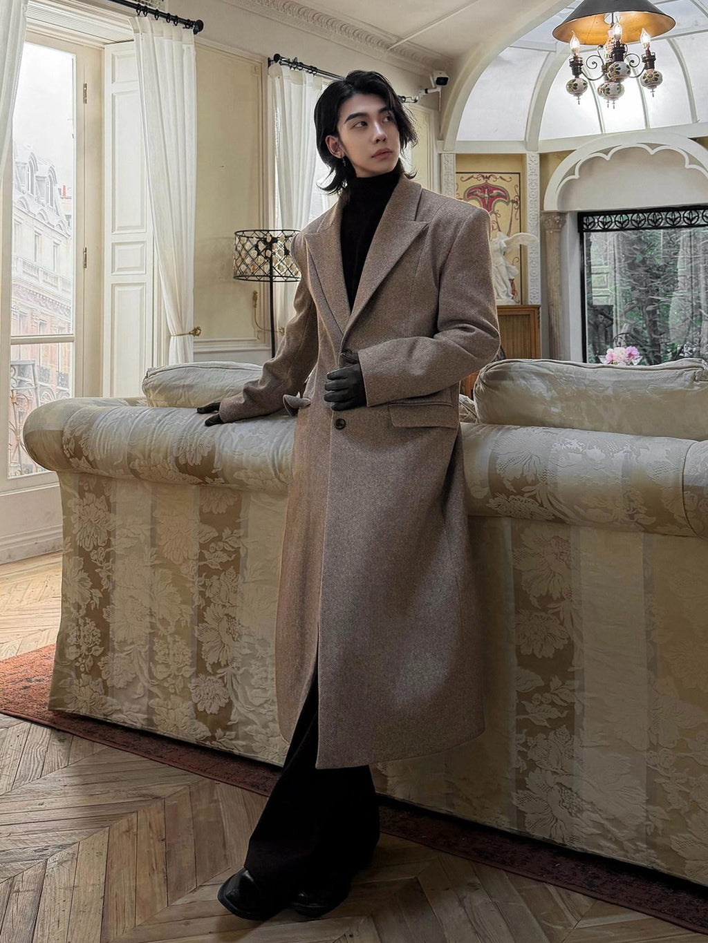 BALITONE Warm Non Iron Slim Long Single Breasted Blazer Collar Youth Gray Brown Overcoats