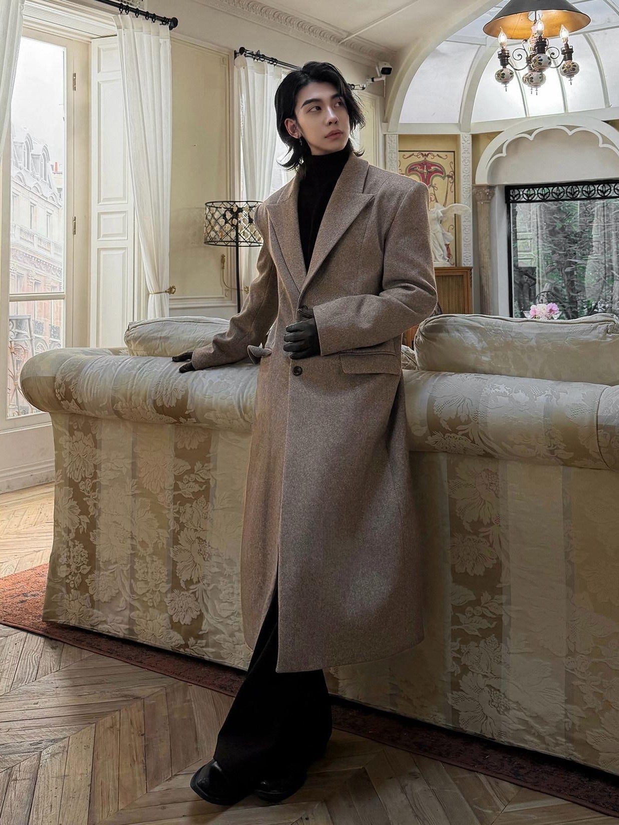 BALITONE Warm Non Iron Slim Long Single Breasted Blazer Collar Youth Gray Brown Overcoats