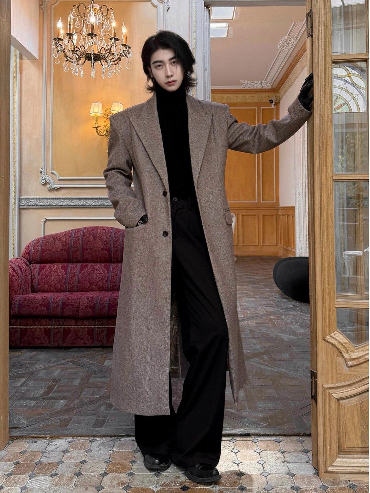BALITONE Warm Non Iron Slim Long Single Breasted Blazer Collar Youth Gray Brown Overcoats