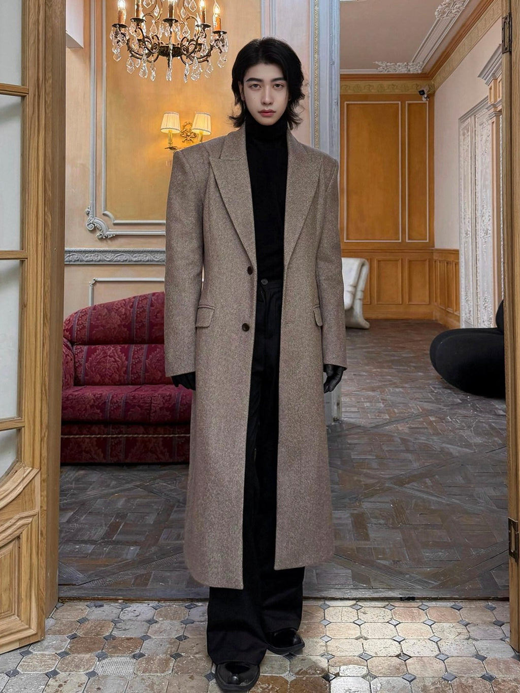 BALITONE Warm Non Iron Slim Long Single Breasted Blazer Collar Youth Gray Brown Overcoats