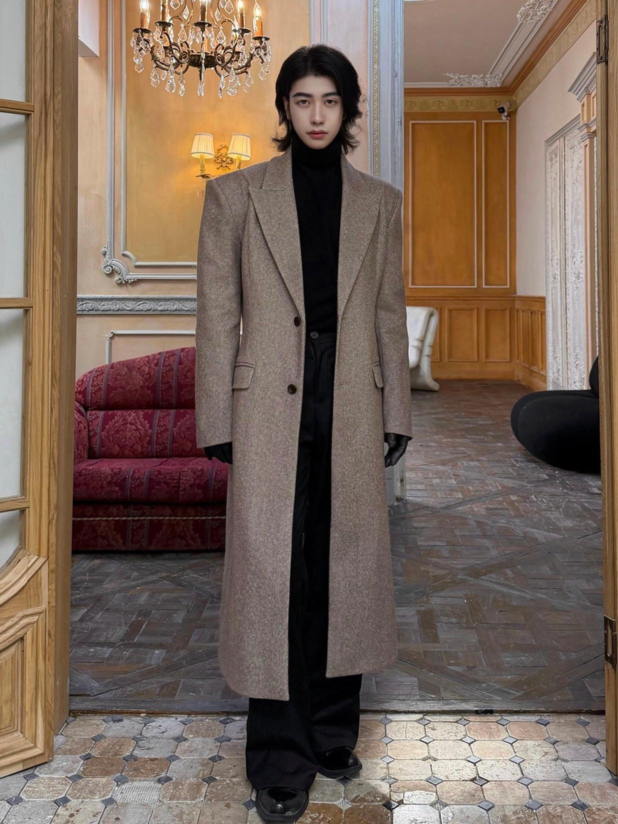 BALITONE Warm Non Iron Slim Long Single Breasted Blazer Collar Youth Gray Brown Overcoats