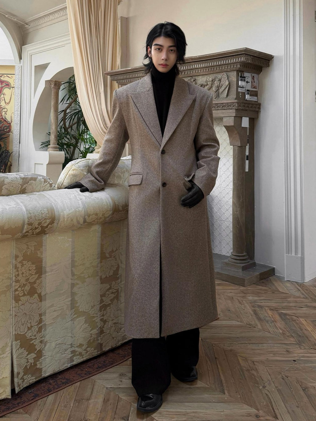 BALITONE Warm Non Iron Slim Long Single Breasted Blazer Collar Youth Gray Brown Overcoats