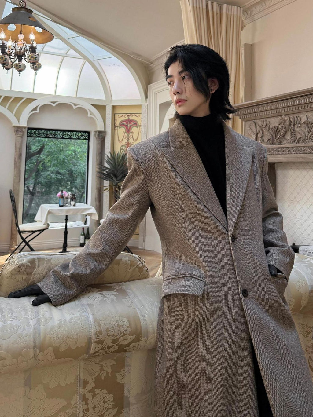 BALITONE Warm Non Iron Slim Long Single Breasted Blazer Collar Youth Gray Brown Overcoats