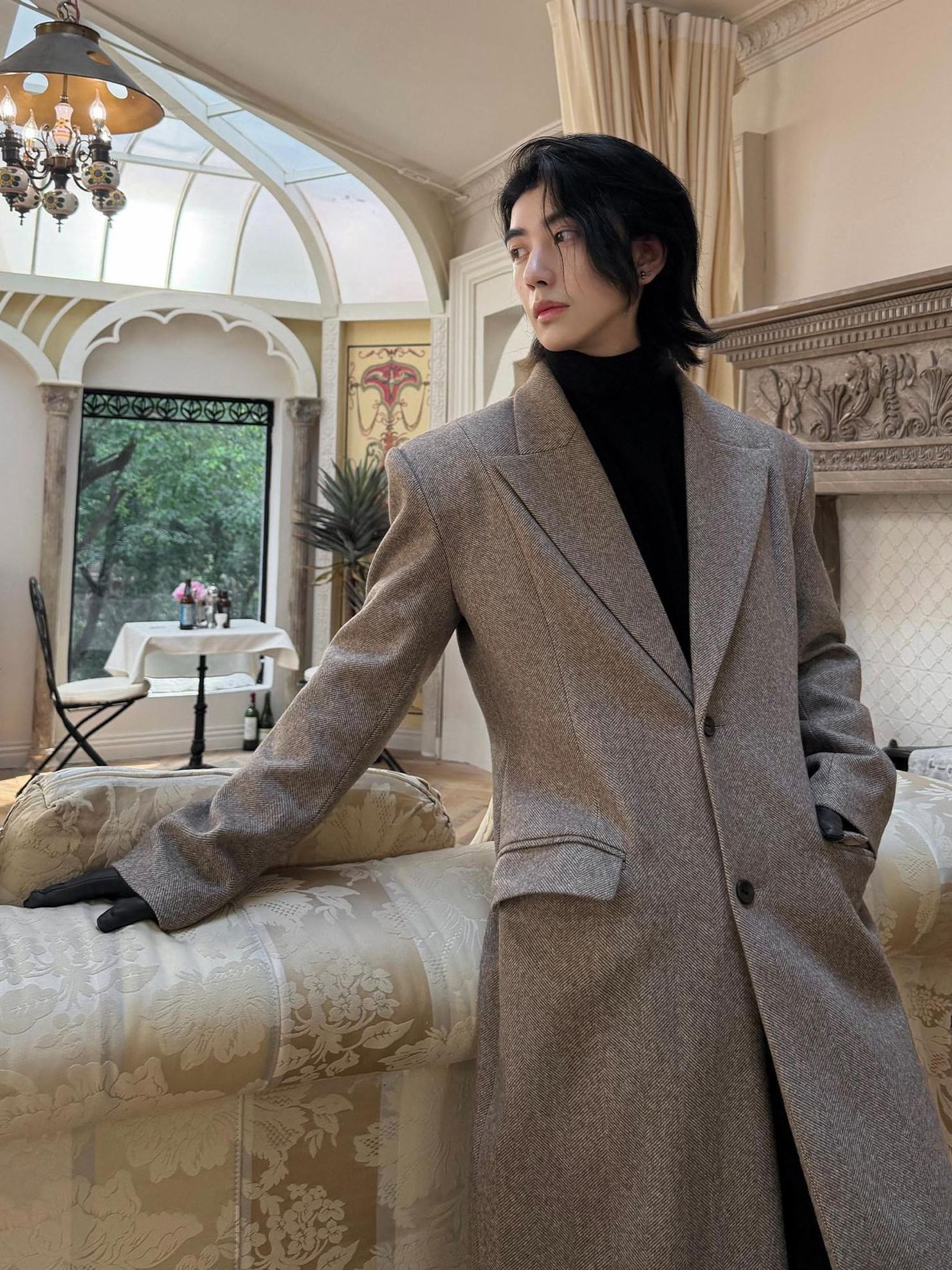 BALITONE Warm Non Iron Slim Long Single Breasted Blazer Collar Youth Gray Brown Overcoats