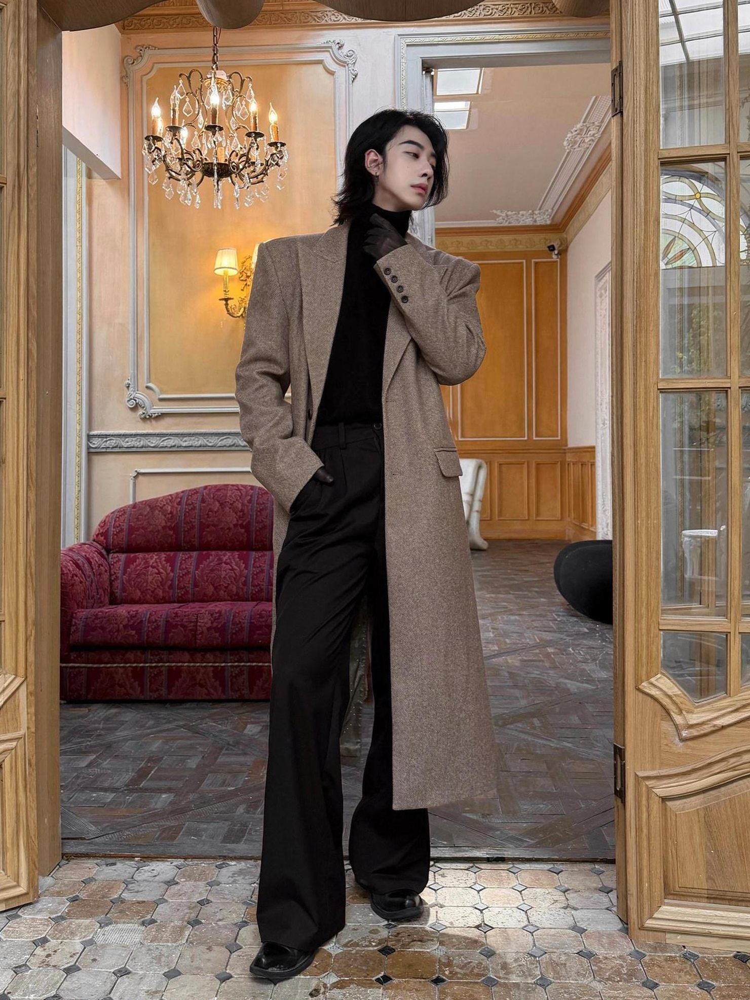 BALITONE Warm Non Iron Slim Long Single Breasted Blazer Collar Youth Gray Brown Overcoats