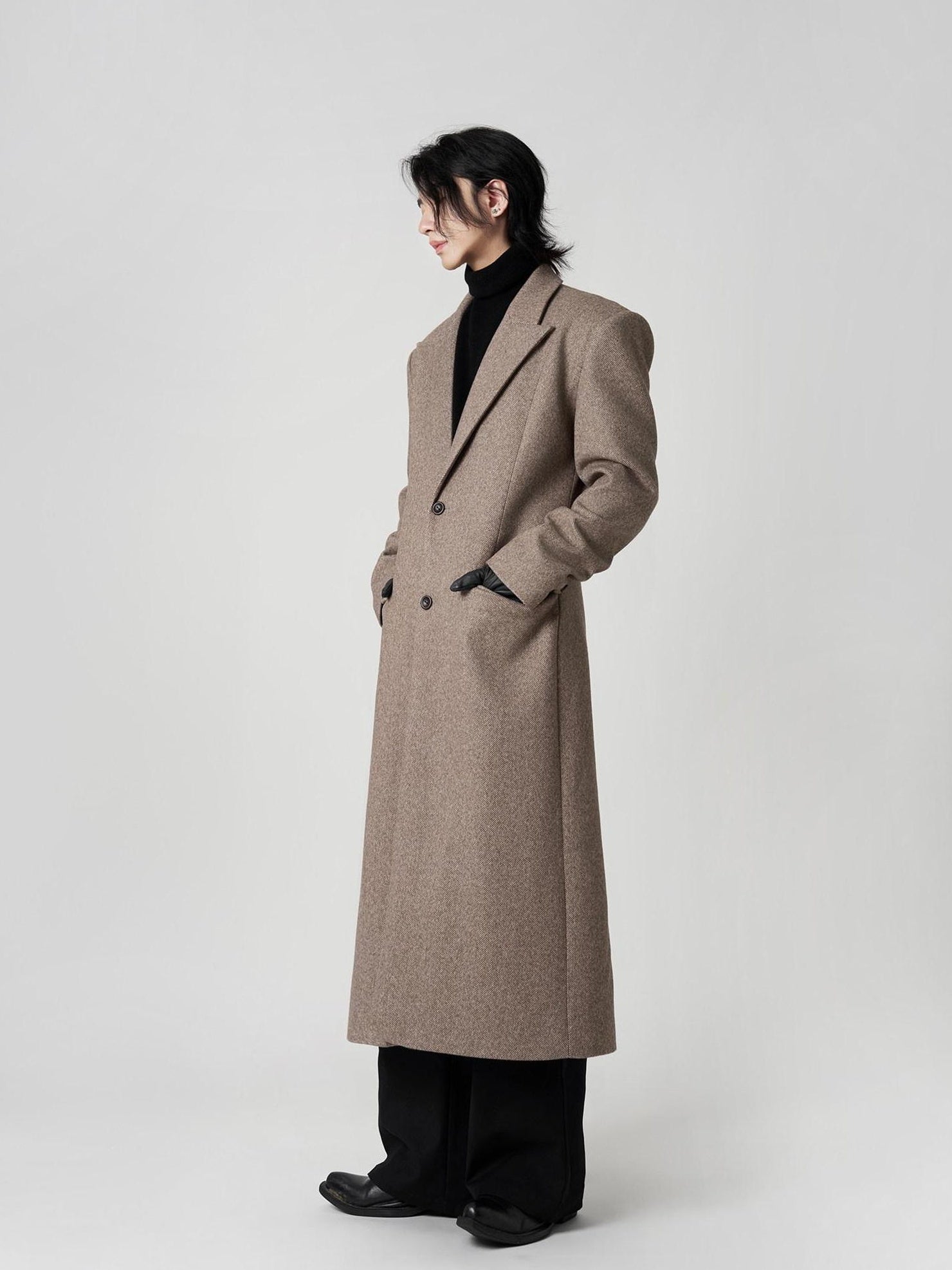 BALITONE Warm Non Iron Slim Long Single Breasted Blazer Collar Youth Gray Brown Overcoats