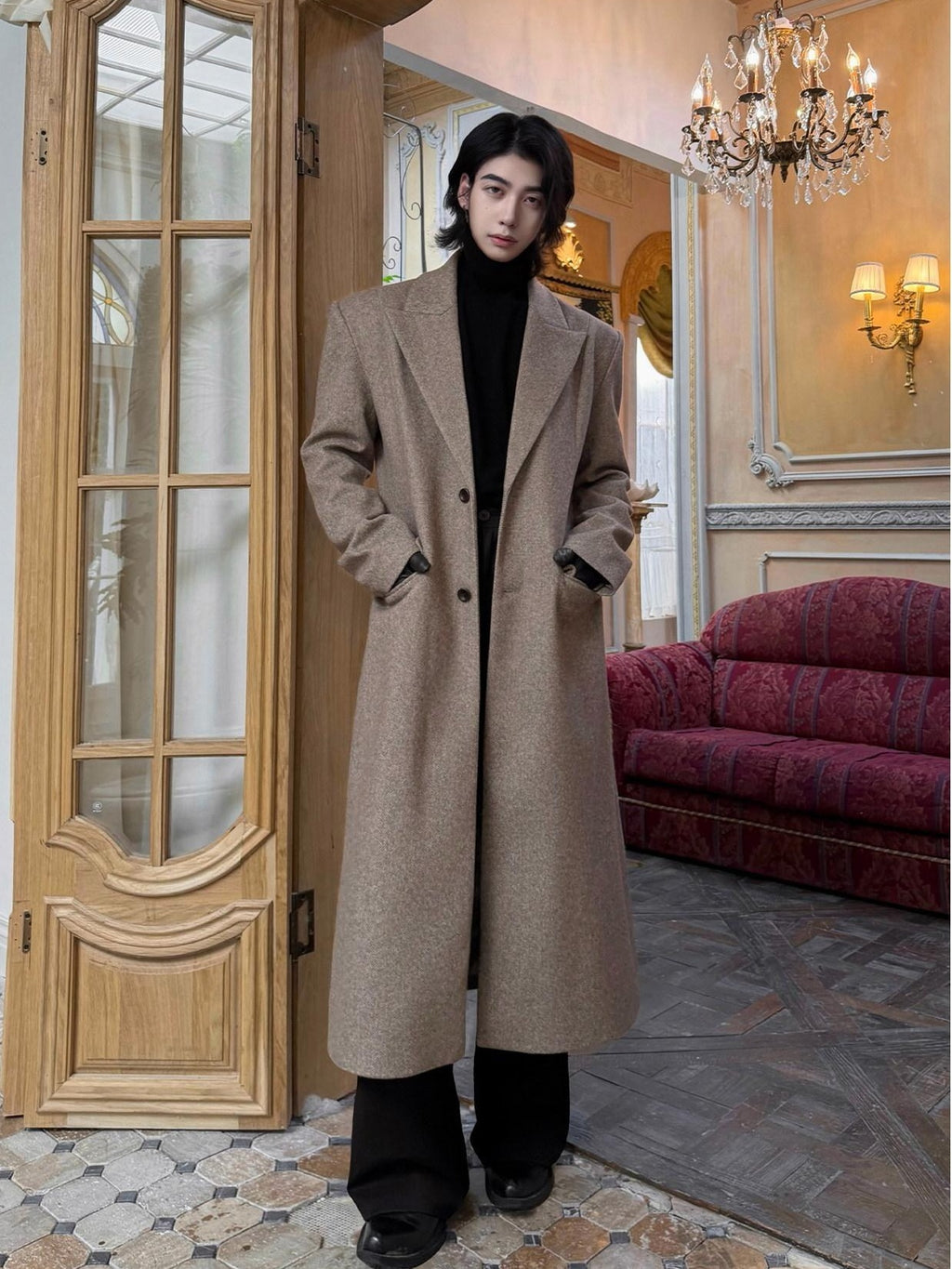 BALITONE Warm Non Iron Slim Long Single Breasted Blazer Collar Youth Gray Brown Overcoats