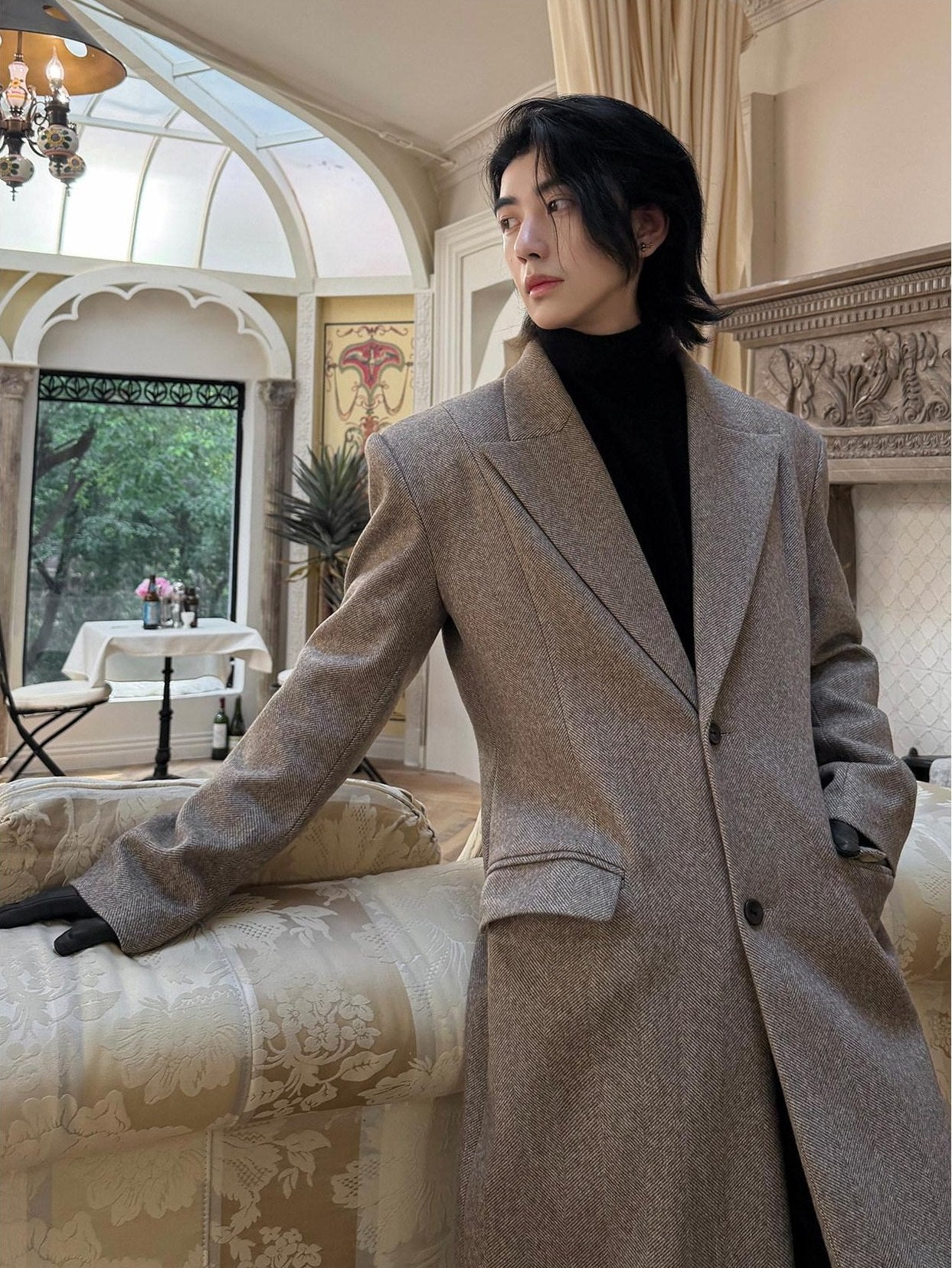 BALITONE Warm Non Iron Slim Long Single Breasted Blazer Collar Youth Gray Brown Overcoats