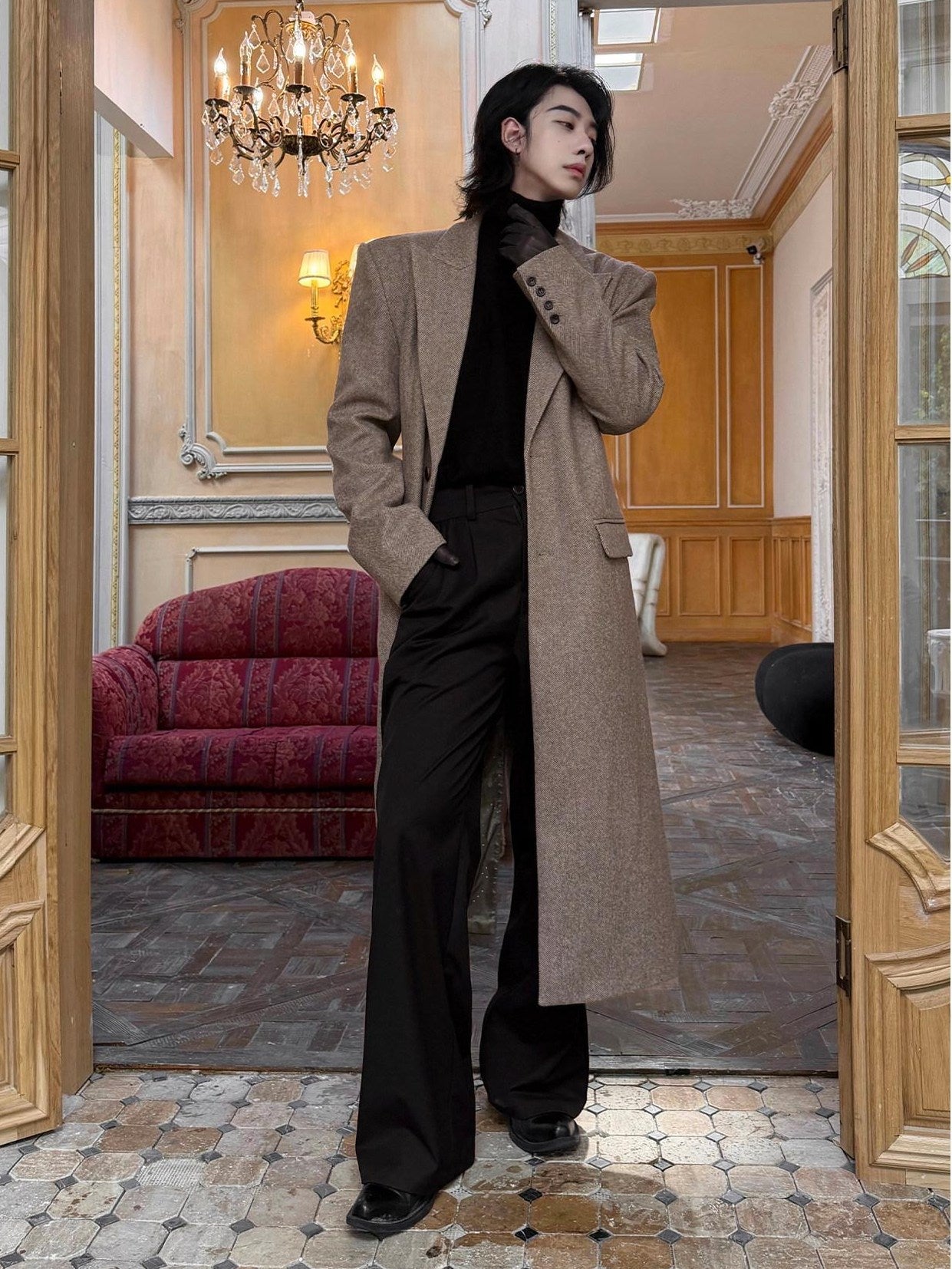 BALITONE Warm Non Iron Slim Long Single Breasted Blazer Collar Youth Gray Brown Overcoats