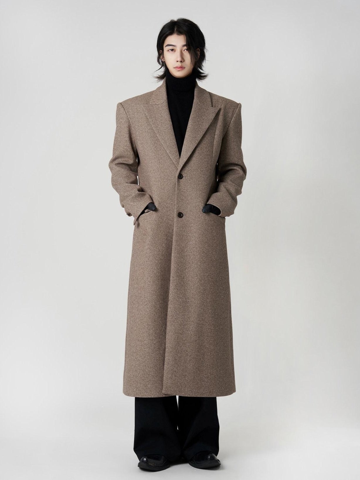 BALITONE Warm Non Iron Slim Long Single Breasted Blazer Collar Youth Gray Brown Overcoats