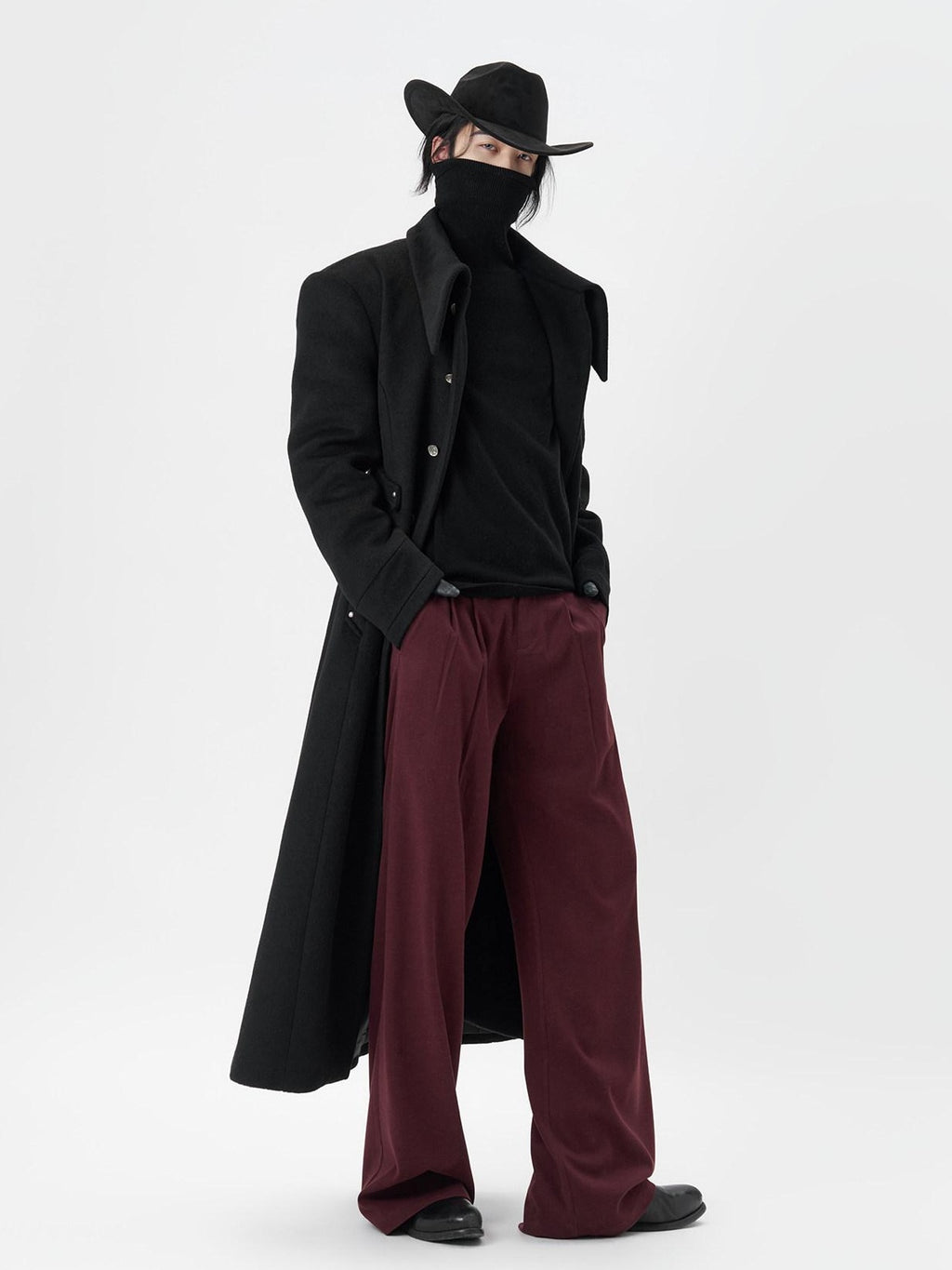 BALITONE Warm Non Iron Slim Metal Collar Youth Black Long Slanted Pockets Trench Coats